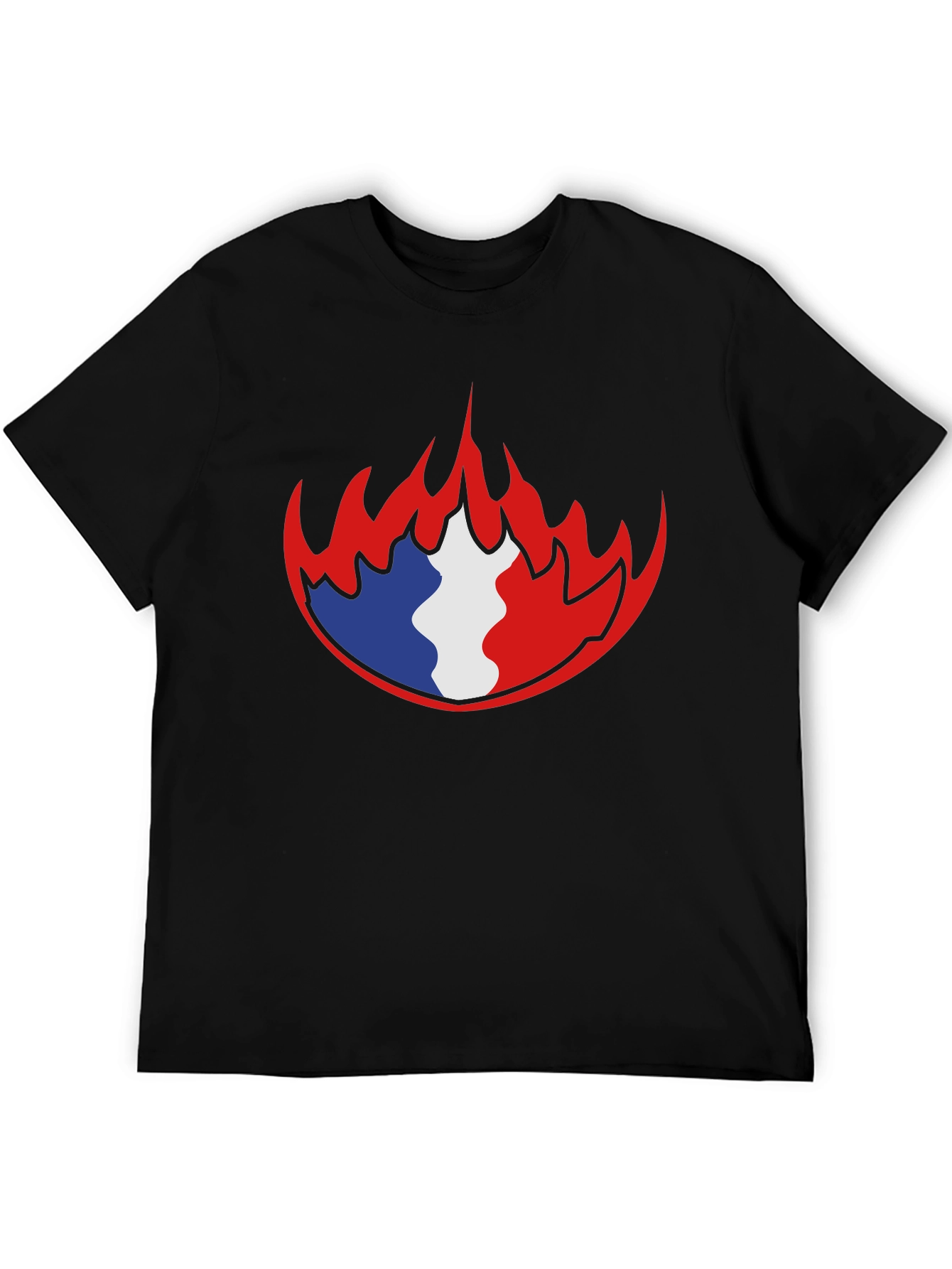 French Flag Fire Graphic Black T-Shirt