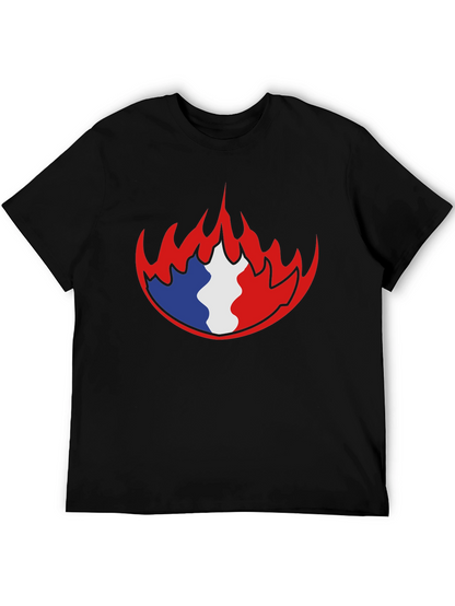 French Flag Fire Graphic Black T-Shirt