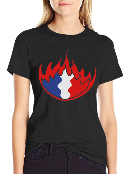 French Flag Fire Graphic Black T-Shirt
