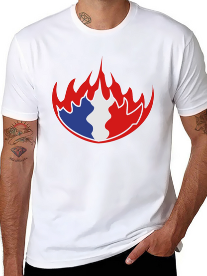 French Flag Fire Graphic Black T-Shirt