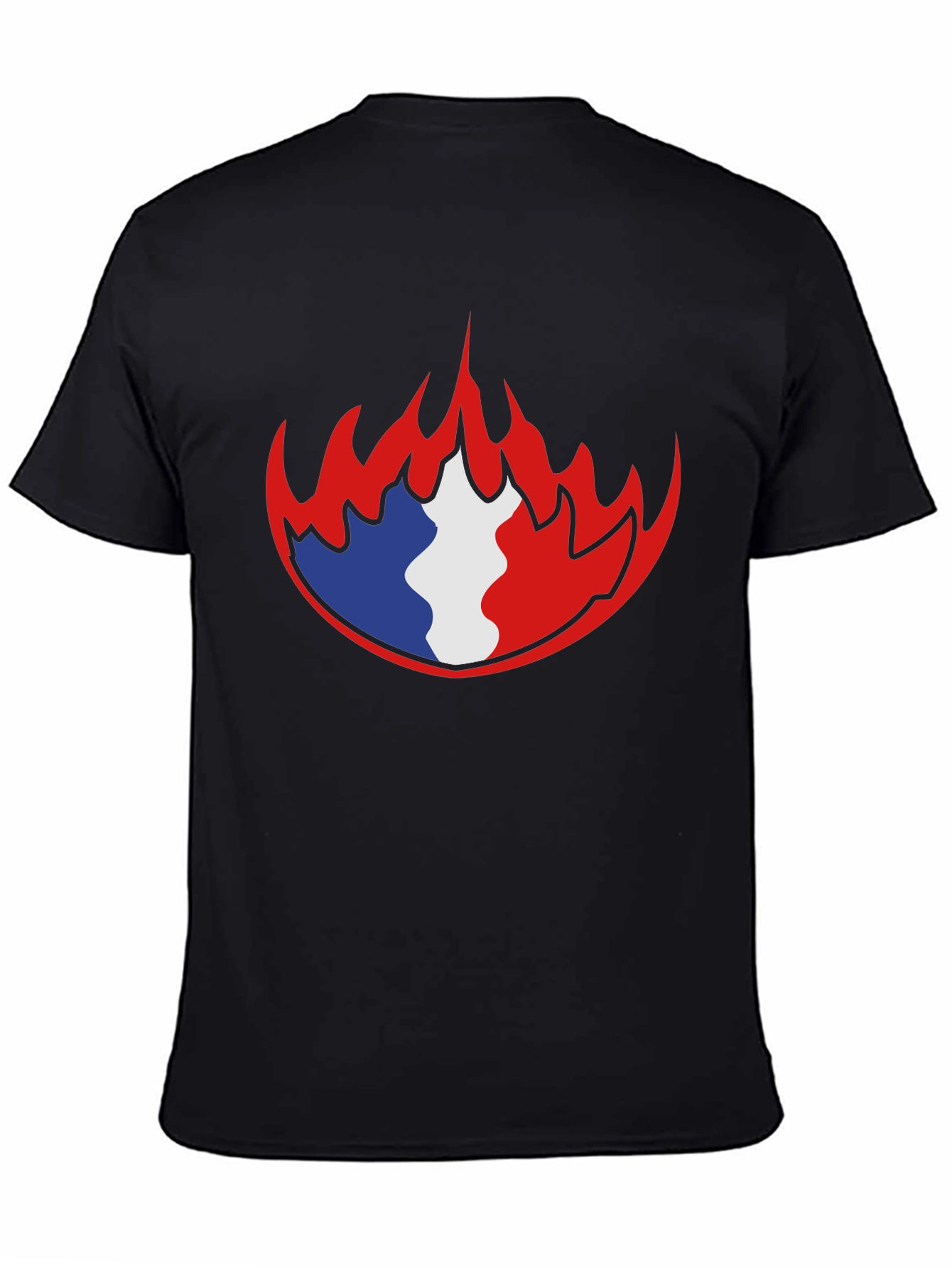 French Flag Fire Graphic Black T-Shirt