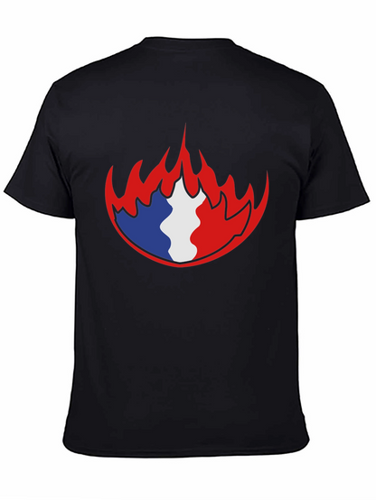 French Flag Fire Graphic Black T-Shirt