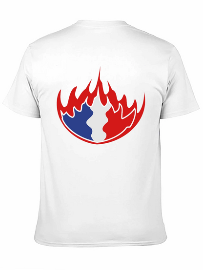 French Flag Fire Graphic Black T-Shirt