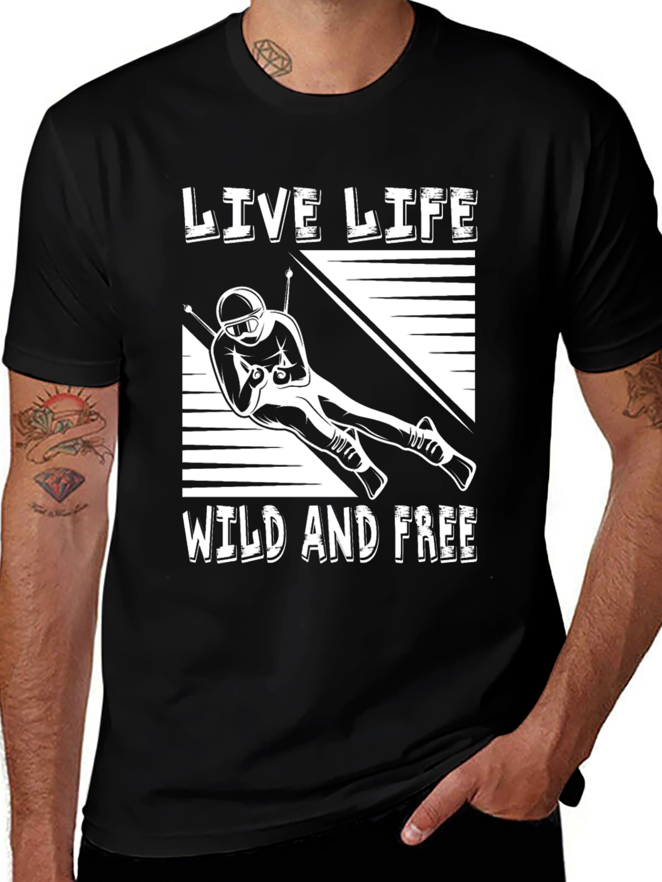Live Life Wild and Free Skiing T-Shirt