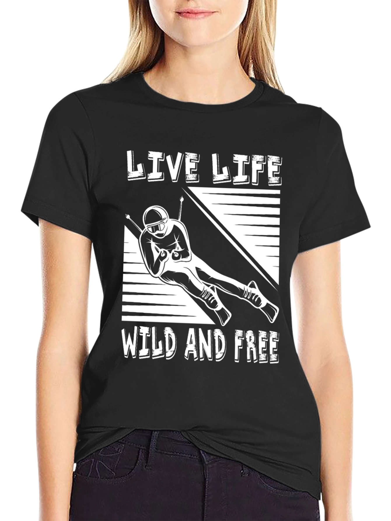 Live Life Wild and Free Skiing T-Shirt