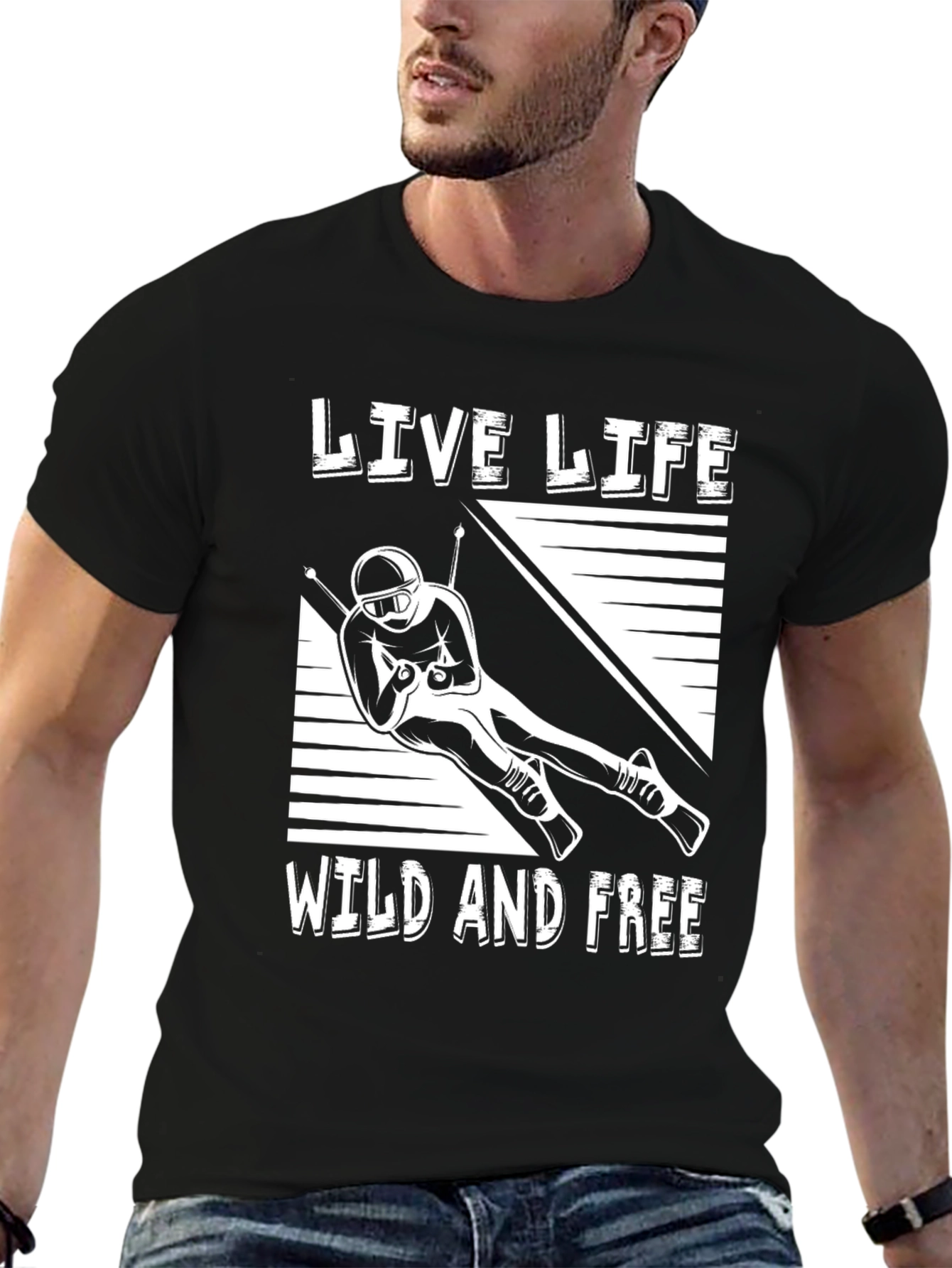 Live Life Wild and Free Skiing T-Shirt