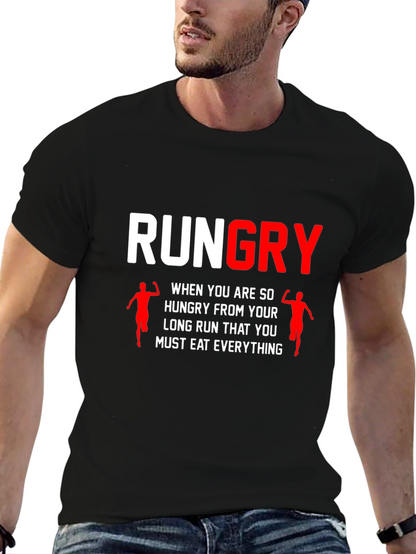 Rungry Mens Black Graphic Tee: Runners Hunger!