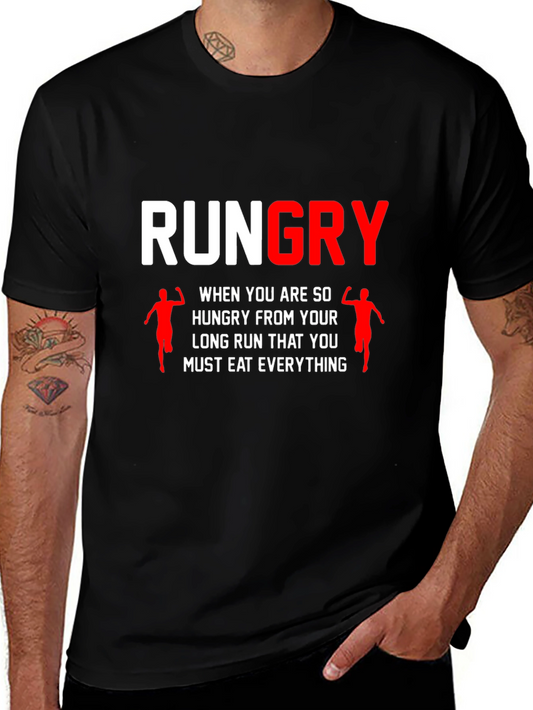 Rungry Mens Black Graphic Tee: Runners Hunger!