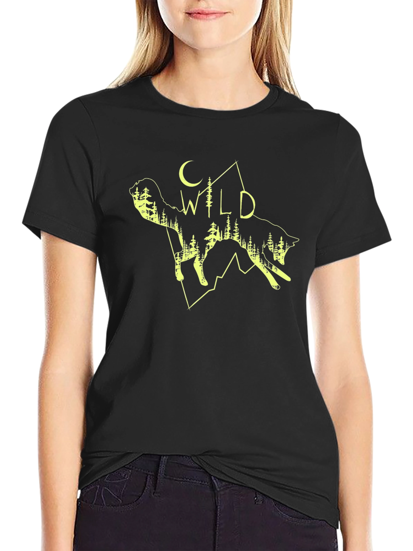 Wild Wolf Graphic Tee - Black Cotton T-Shirt