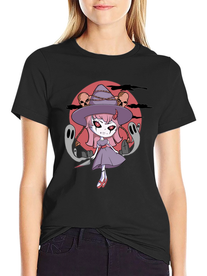 Halloween Anime Witch Graphic T-Shirt