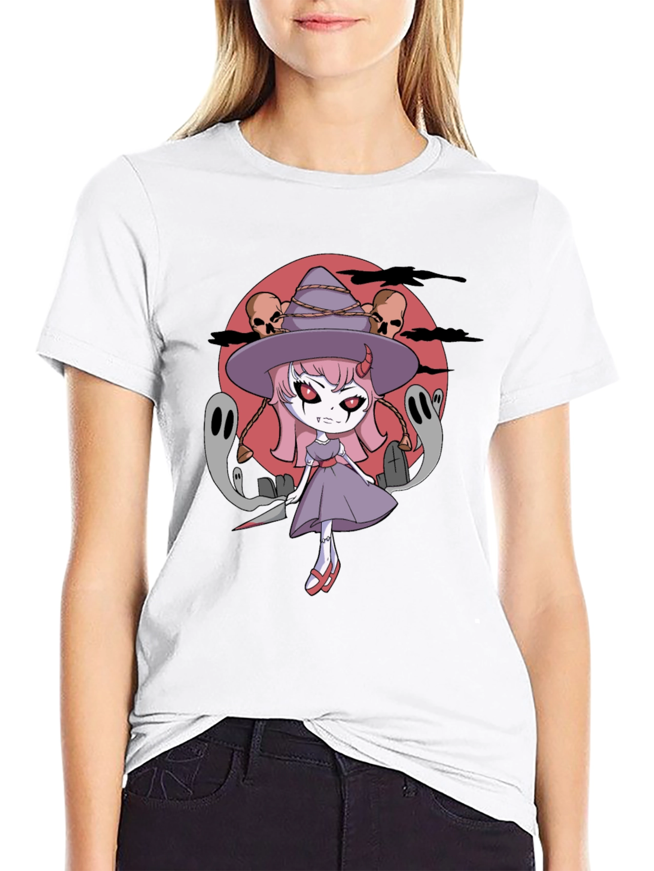 Halloween Anime Witch Graphic T-Shirt