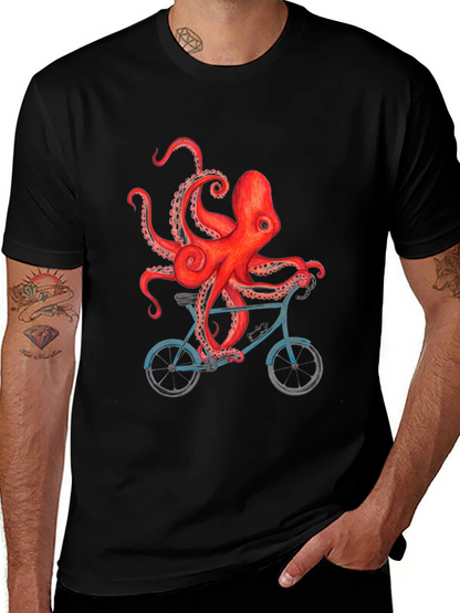 Octopus on Bike Graphic T-Shirt - Black