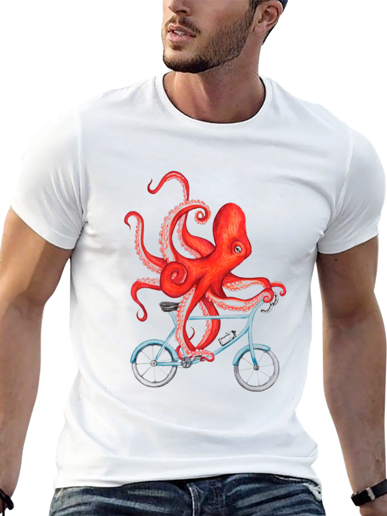 Octopus on Bike Graphic T-Shirt - Black