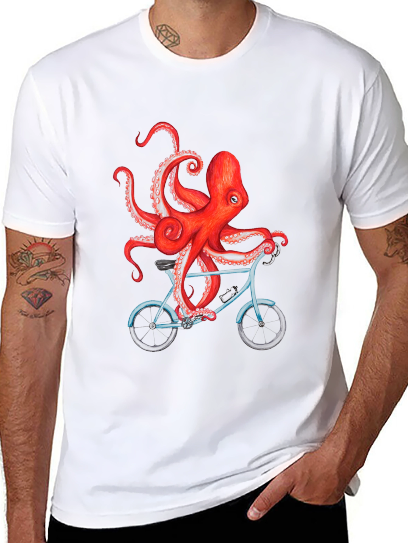 Octopus on Bike Graphic T-Shirt - Black