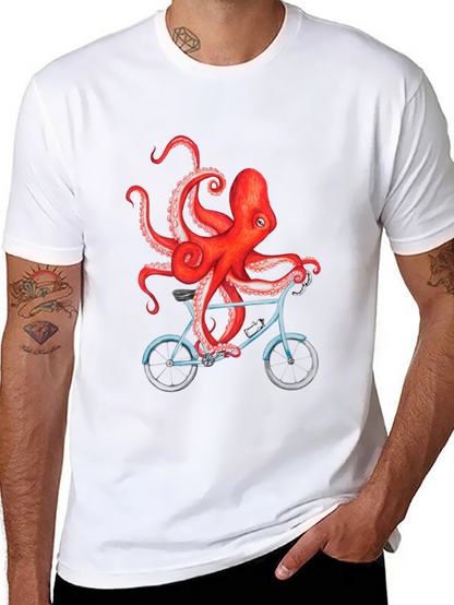 Octopus on Bike Graphic T-Shirt - Black