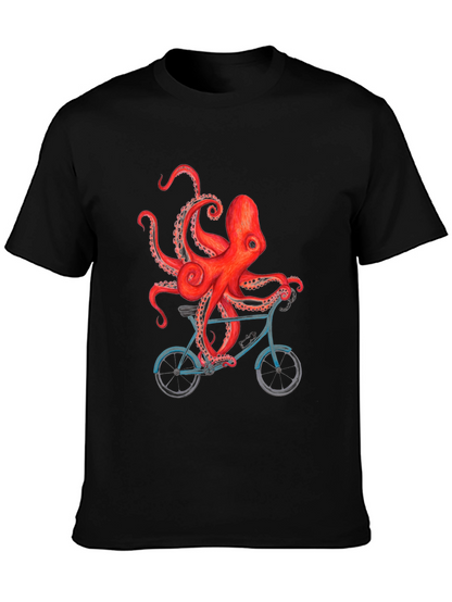 Octopus on Bike Graphic T-Shirt - Black