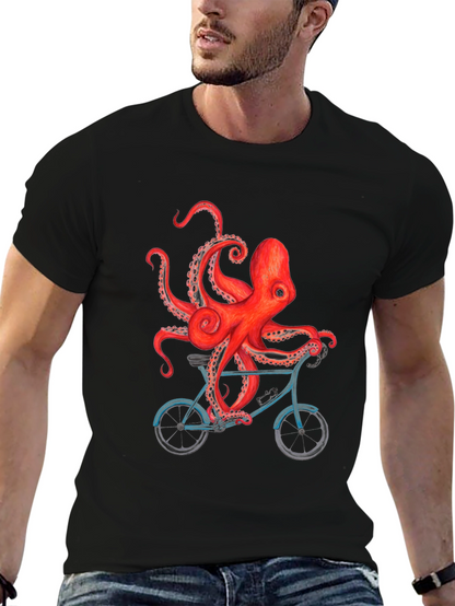 Octopus on Bike Graphic T-Shirt - Black