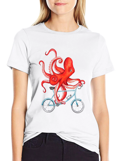 Octopus on Bike Graphic T-Shirt - Black