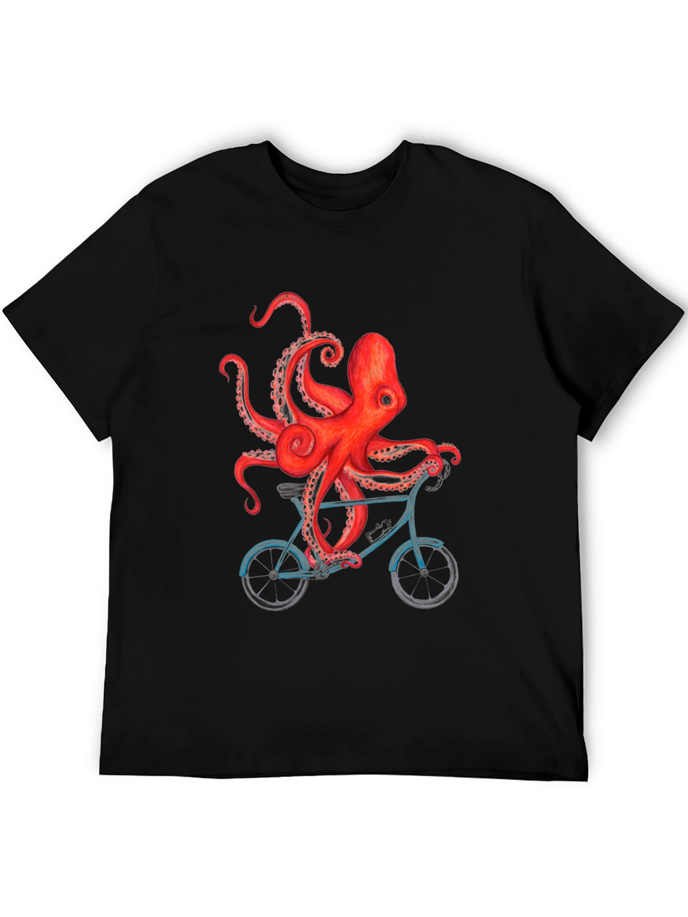 Octopus on Bike Graphic T-Shirt - Black