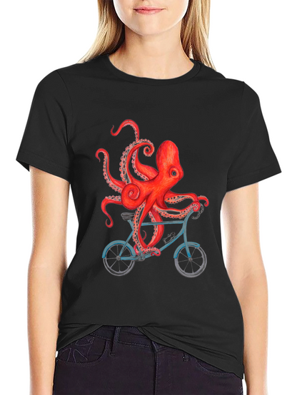 Octopus on Bike Graphic T-Shirt - Black
