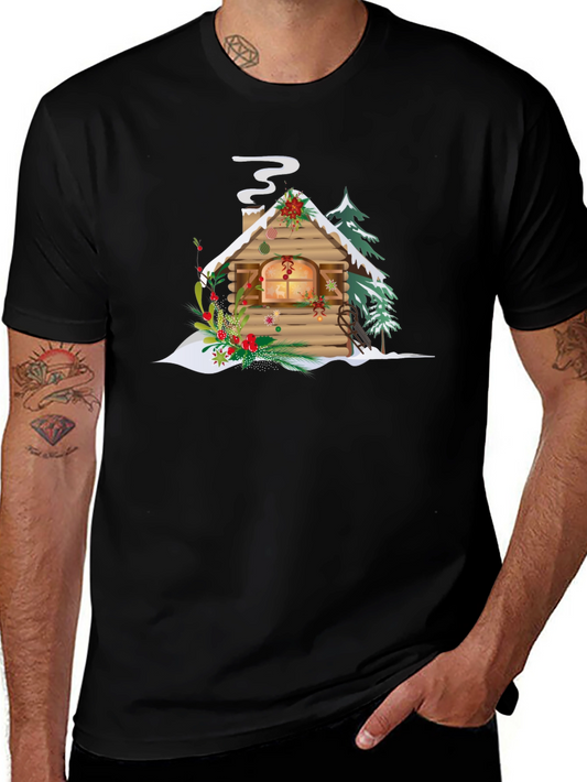Christmas Cabin Graphic Tee - Holiday Season Apparel