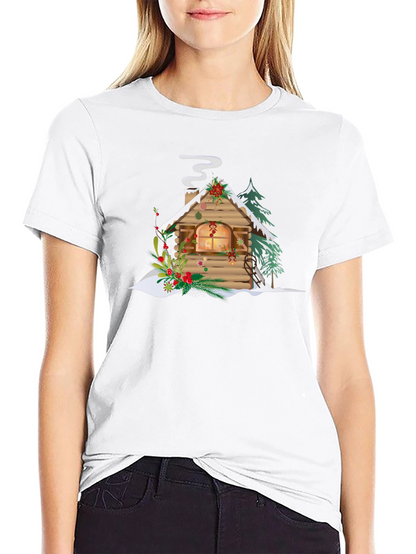 Christmas Cabin Graphic Tee - Holiday Season Apparel