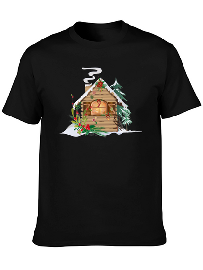 Christmas Cabin Graphic Tee - Holiday Season Apparel