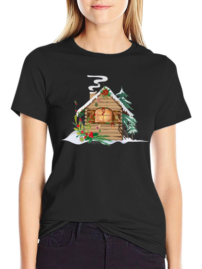 Christmas Cabin Graphic Tee - Holiday Season Apparel