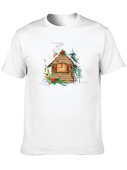 Christmas Cabin Graphic Tee - Holiday Season Apparel