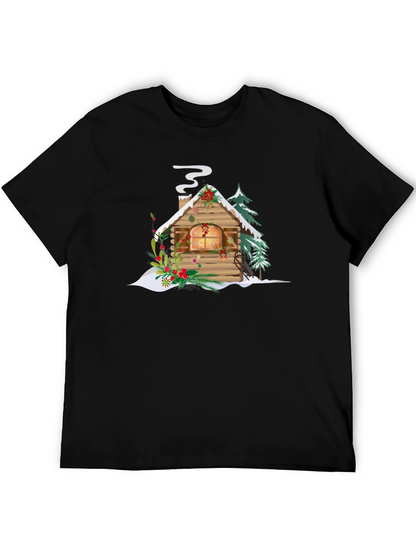Christmas Cabin Graphic Tee - Holiday Season Apparel
