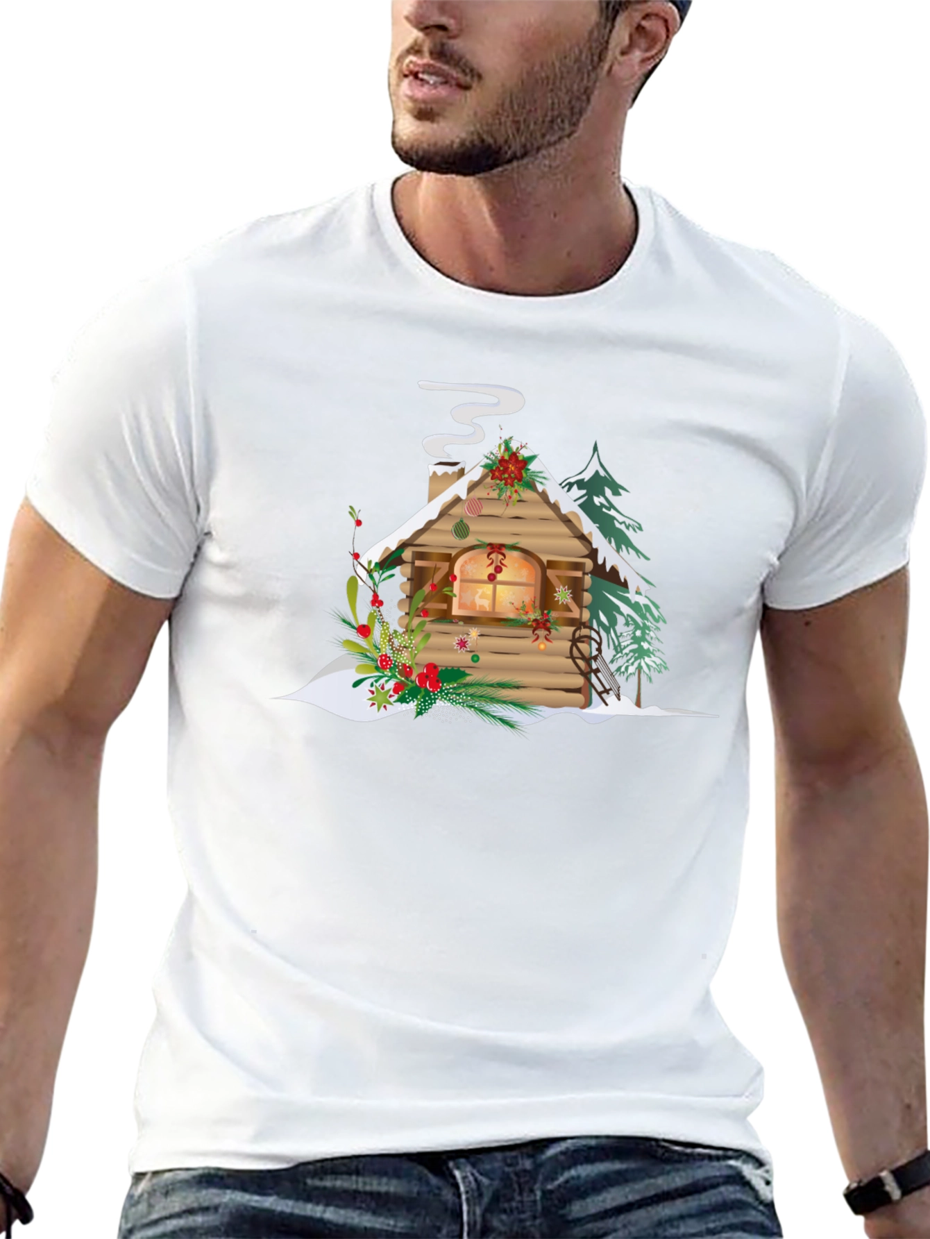 Christmas Cabin Graphic Tee - Holiday Season Apparel