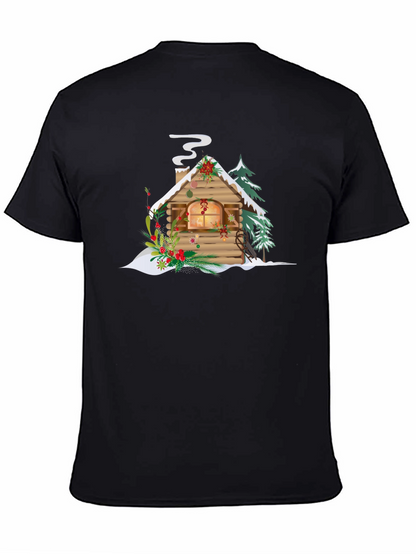 Christmas Cabin Graphic Tee - Holiday Season Apparel