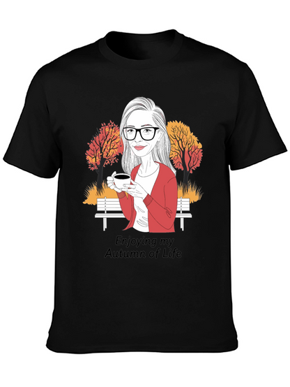 Autumn Life T-Shirt: Woman with Coffee Design