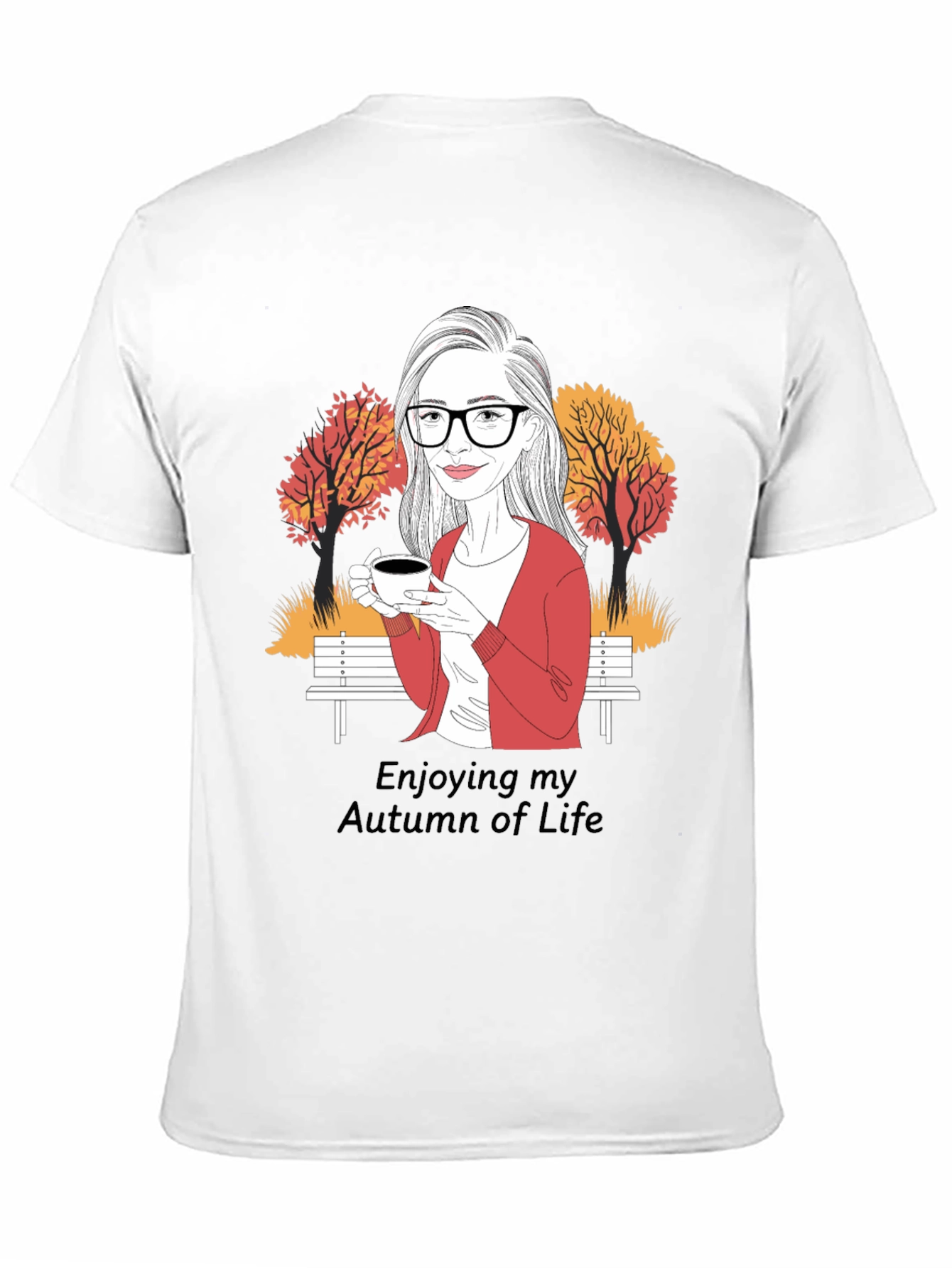 Autumn Life T-Shirt: Woman with Coffee Design