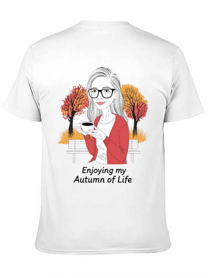 Autumn Life T-Shirt: Woman with Coffee Design