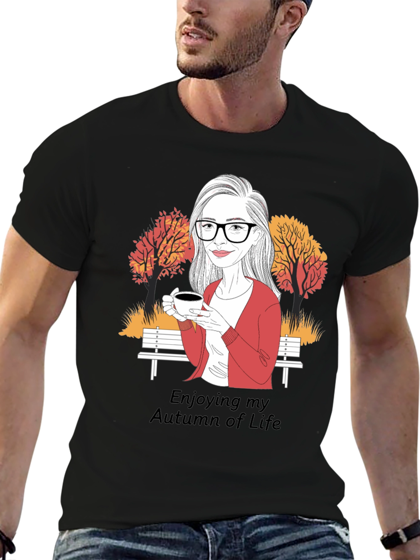 Autumn Life T-Shirt: Woman with Coffee Design
