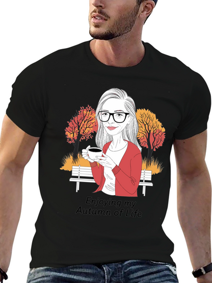 Autumn Life T-Shirt: Woman with Coffee Design