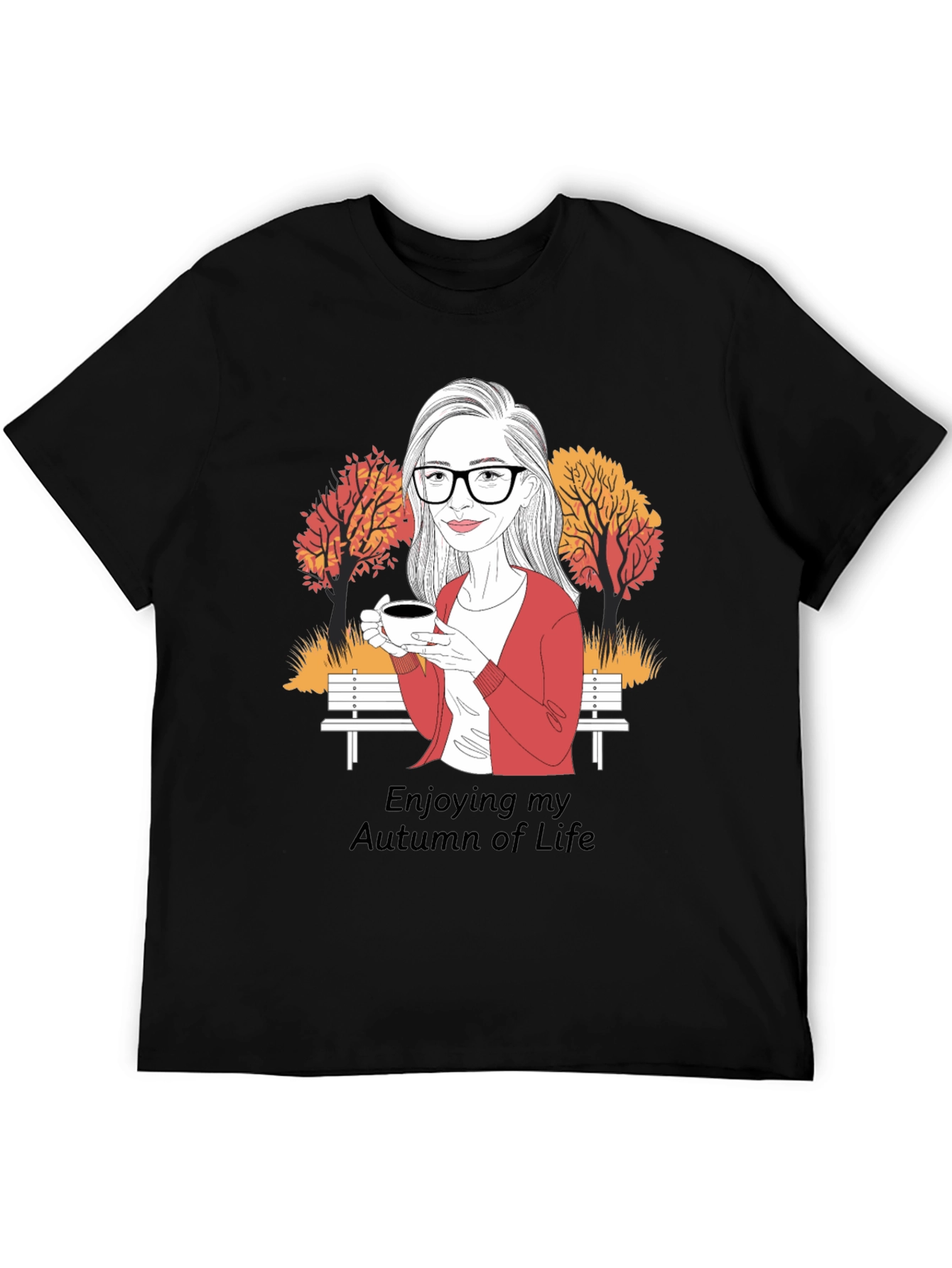 Autumn Life T-Shirt: Woman with Coffee Design