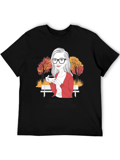Autumn Life T-Shirt: Woman with Coffee Design
