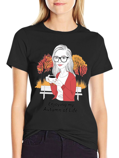 Autumn Life T-Shirt: Woman with Coffee Design