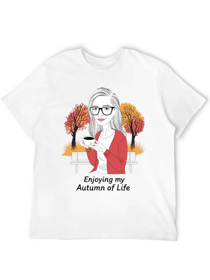 Autumn Life T-Shirt: Woman with Coffee Design
