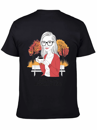 Autumn Life T-Shirt: Woman with Coffee Design