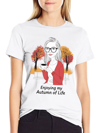 Autumn Life T-Shirt: Woman with Coffee Design