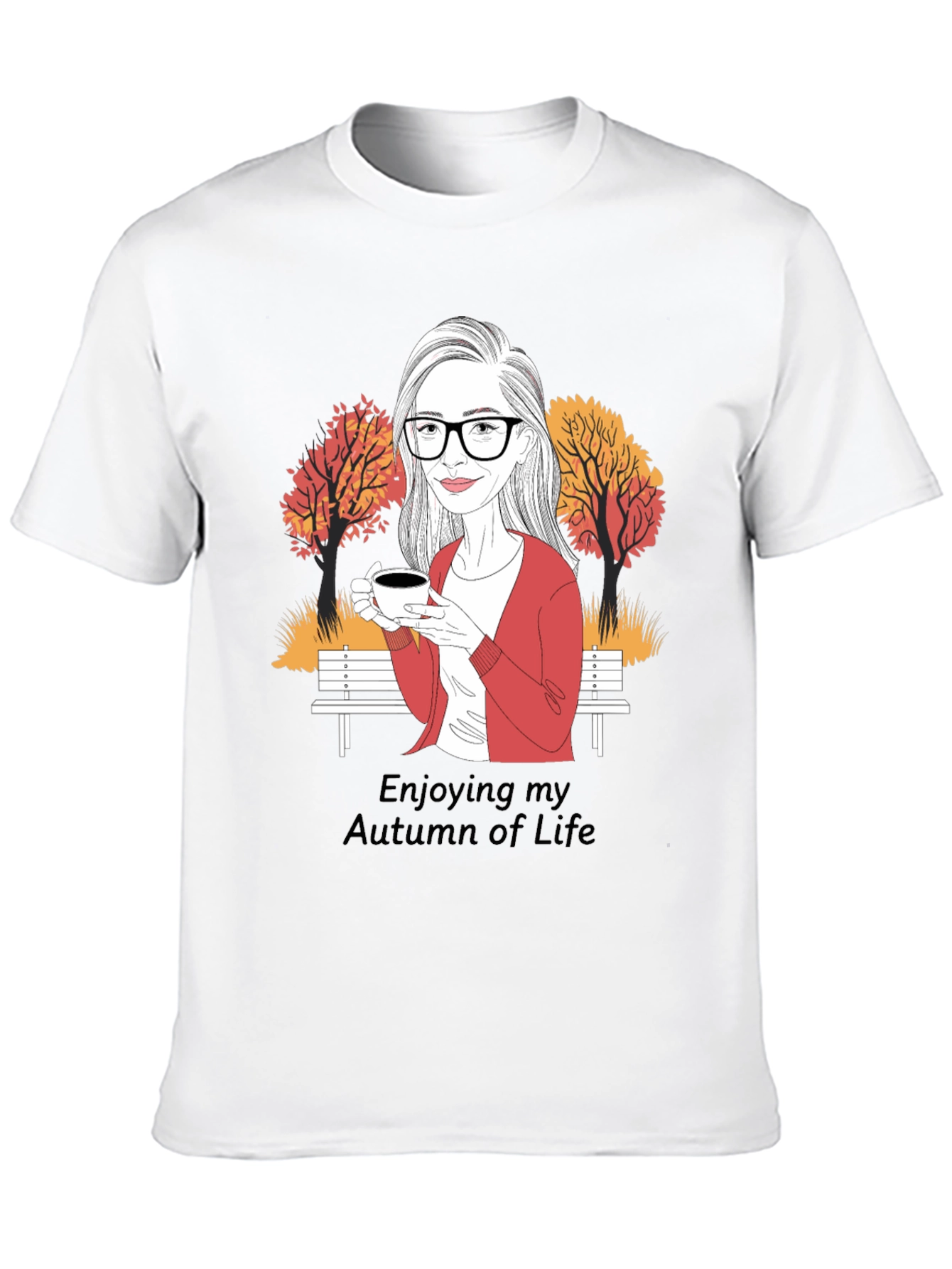 Autumn Life T-Shirt: Woman with Coffee Design