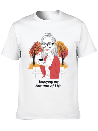 Autumn Life T-Shirt: Woman with Coffee Design