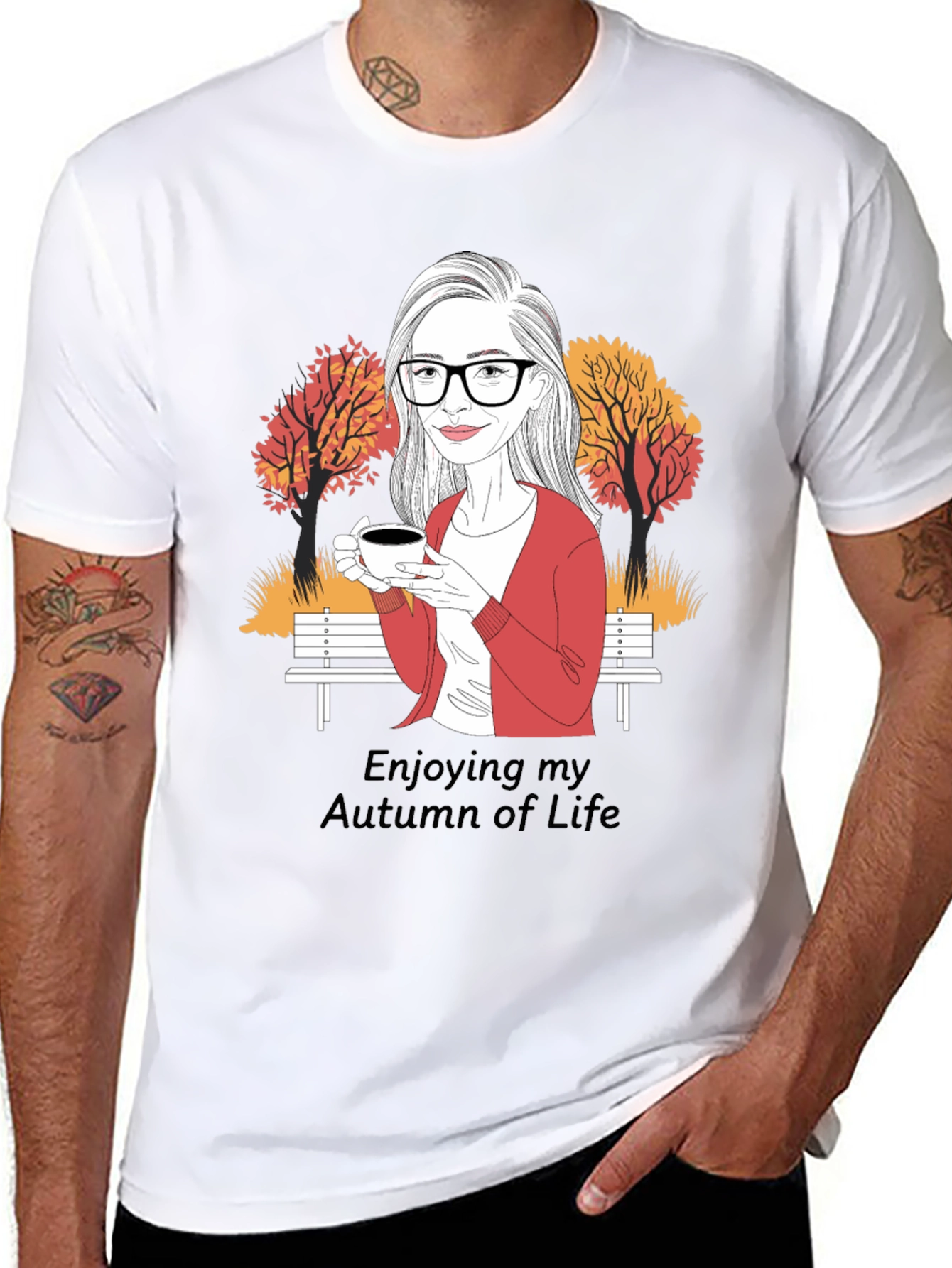 Autumn Life T-Shirt: Woman with Coffee Design