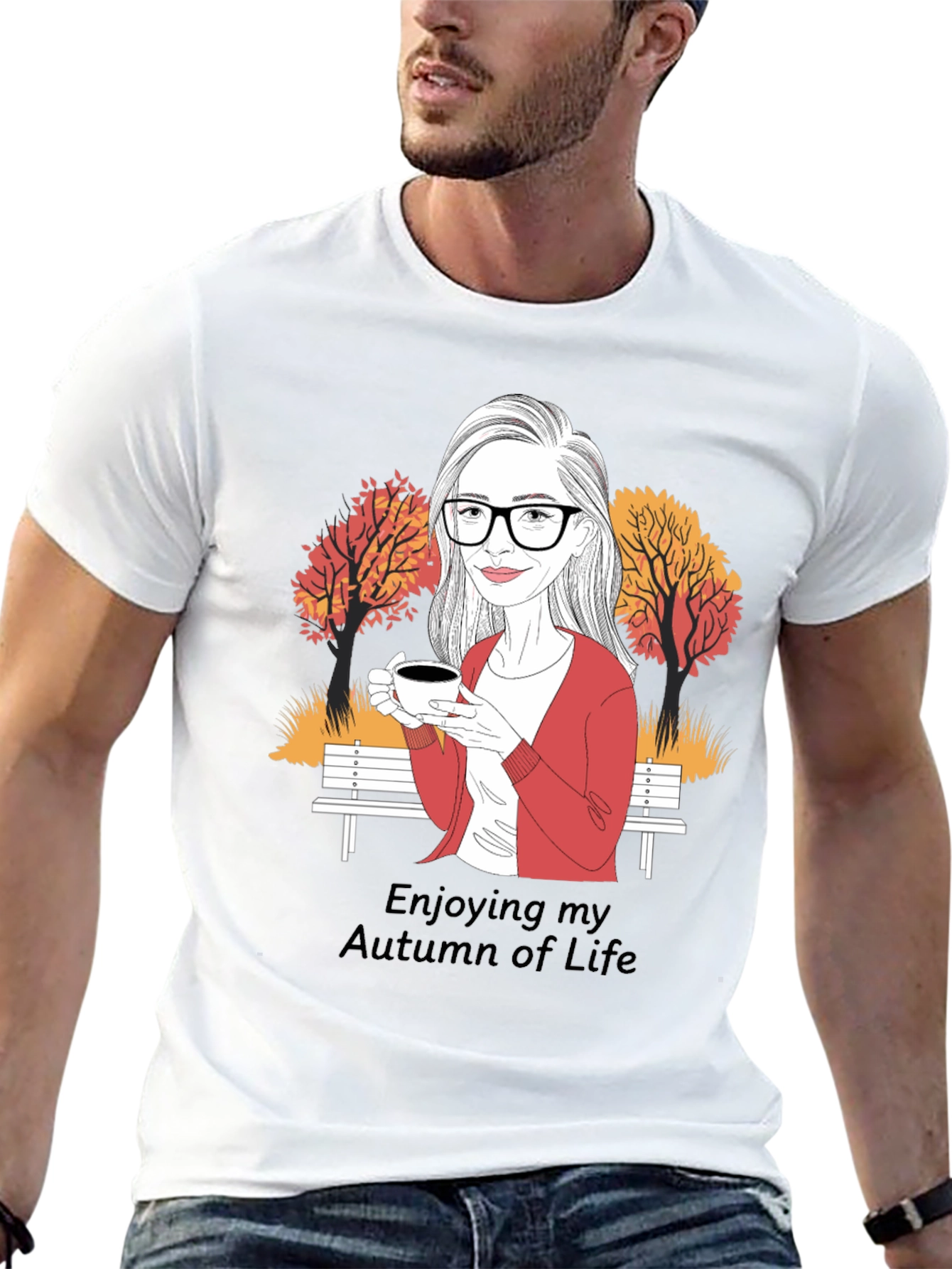 Autumn Life T-Shirt: Woman with Coffee Design