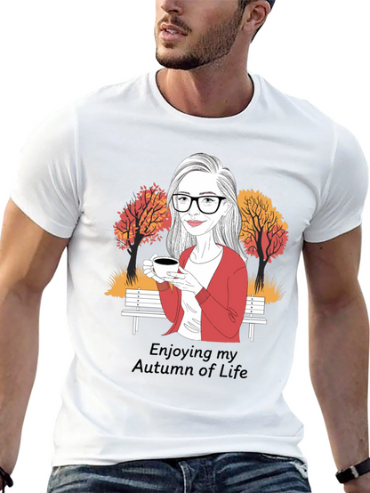Autumn Life T-Shirt: Woman with Coffee Design