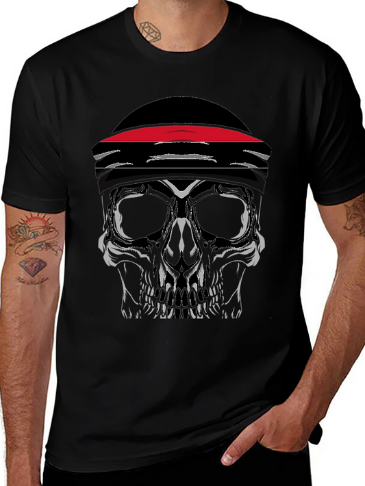 Skull with Headband Graphic Tee - Black