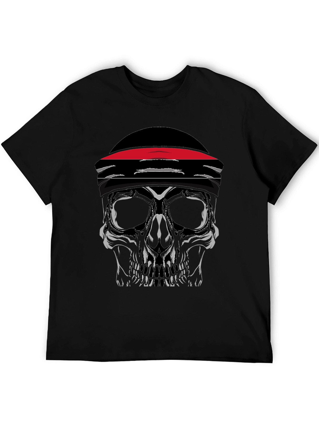 Skull with Headband Graphic Tee - Black